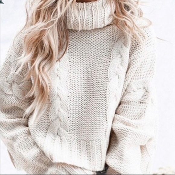 NWT Cream Cropped Turtleneck Sweater - Picture 4 of 5